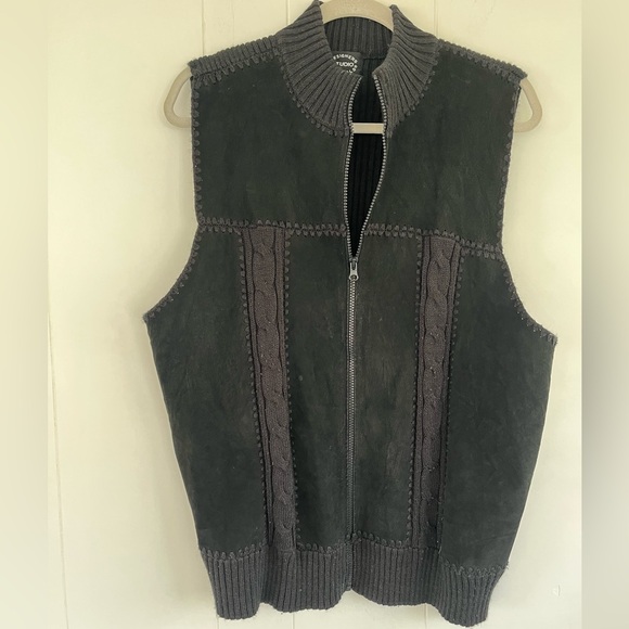 Designers Studio Originals Black Suede Leather Patchwork Vest Size 2X - Picture 1 of 15